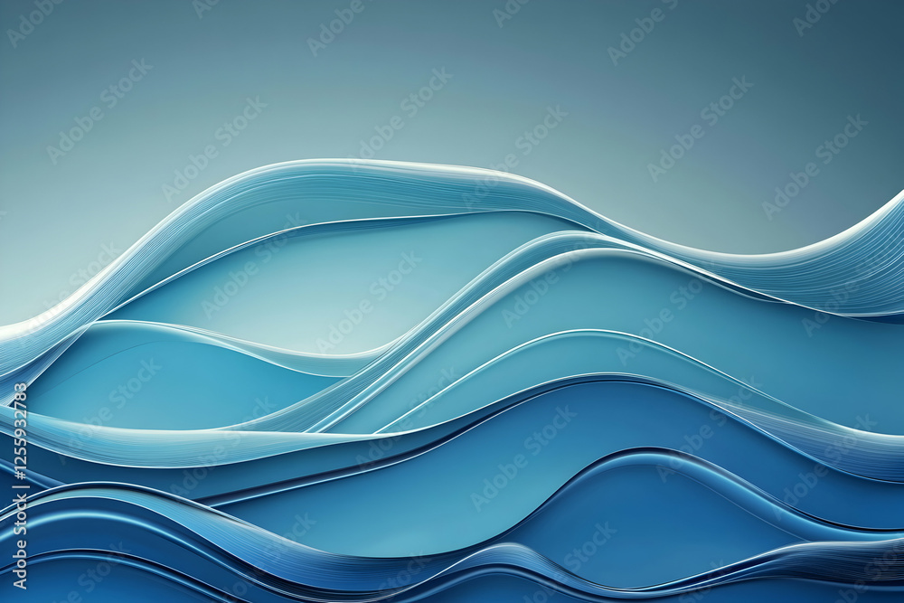 Obraz premium Abstract art Fluid blue waves, elegant design, sea-inspired, background for calm presentations and creative visuals