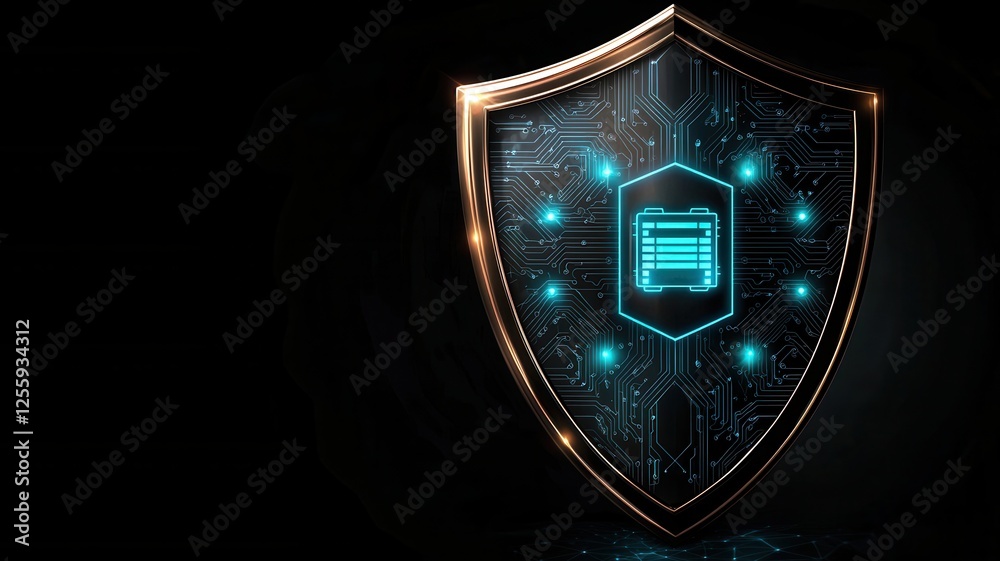 Fototapeta premium Artificial intelligence and machine learning, technology. Digital shield representing cybersecurity and data protection.
