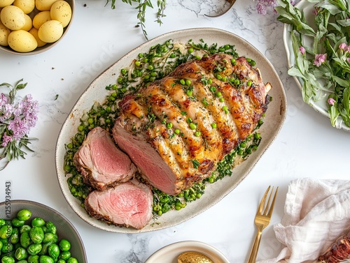 Wallpaper Mural Roasted Lamb with Peas and Herbs: A Delicious Springtime Feast Preparation Torontodigital.ca