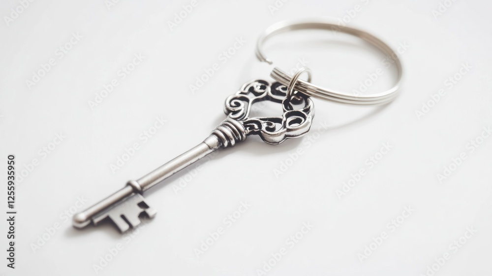 Elegant Antique Key Isolated on White Background, Symbol of Access Elegant Antique Key Isolated on White Background, Symbol of Access