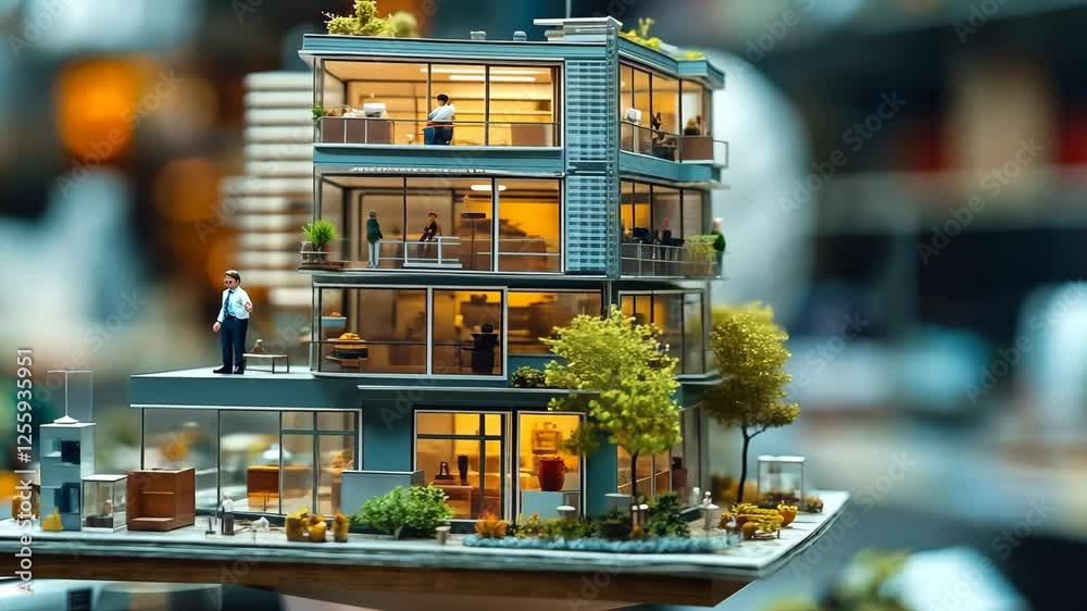 Modern architectural model representing a multi-level building design