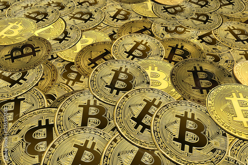 Photos golden bitcoins as symbol of wealth