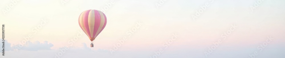Naklejka premium Single hot air balloon, pastel colors, isolated on white, light, peaceful, pastel