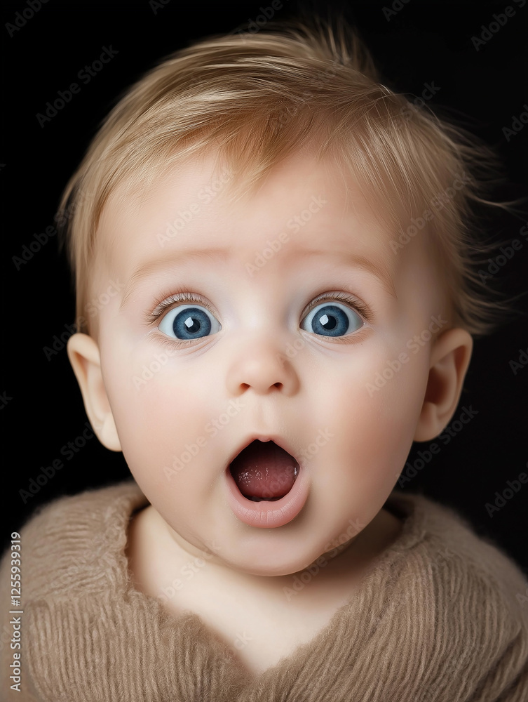 Portrait of surprised baby opening mouth and showing big blue eyes Portrait of surprised baby opening mouth and showing big blue eyes