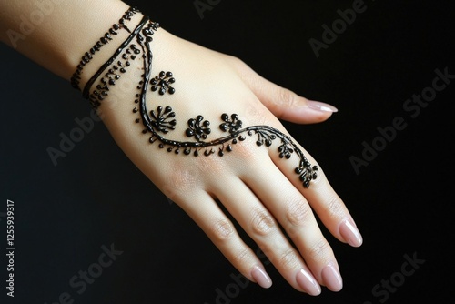 Subtle henna art featuring simple curves and petals on hand