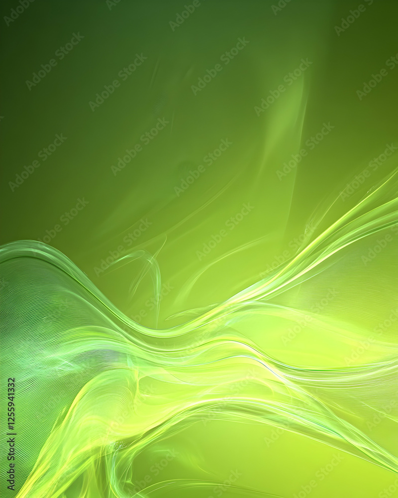 Fototapeta premium Abstract flowing green wave motion design against green gradient background for banner or background image