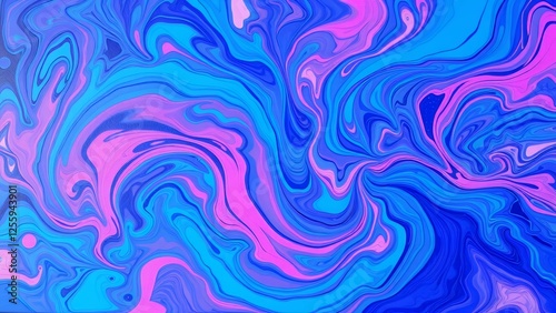 A Psychedelic Blue, Purple, and Pink Abstract Painting with Swirling Colors