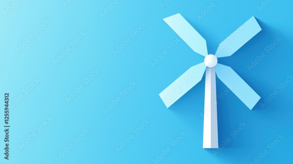 Green innovation and sustainable energy. Wind turbine model against a blue background. Green innovation and sustainable energy. Wind turbine model against a blue background.