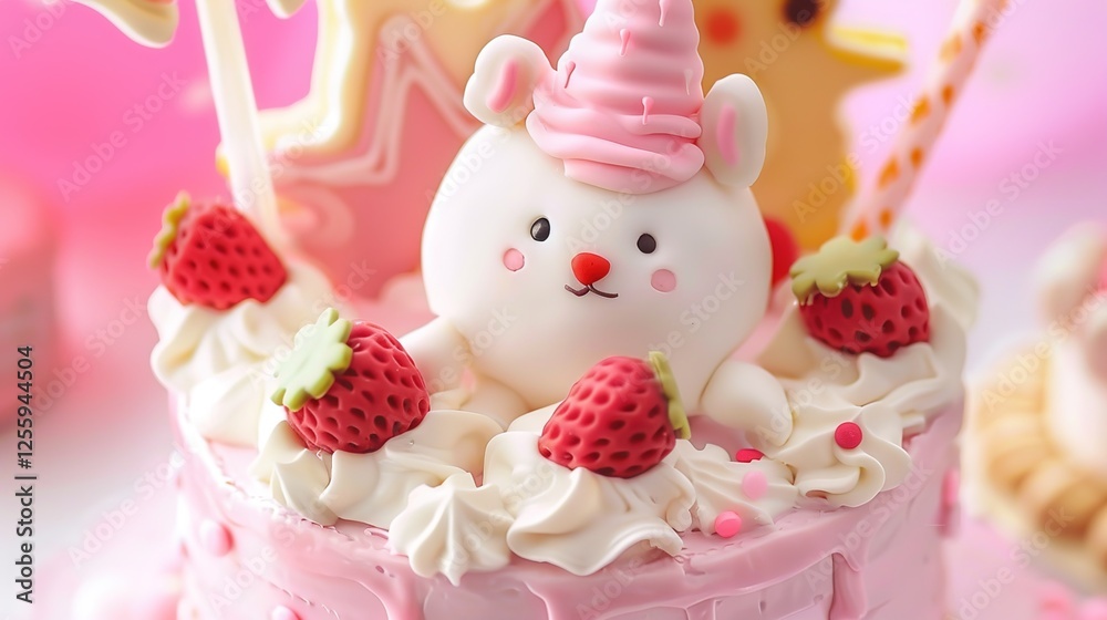 Vibrant Happy Birthday Strawberry Cake with Fresh Berries and Creamy Frosting Vibrant Happy Birthday Strawberry Cake with Fresh Berries and Creamy Frosting