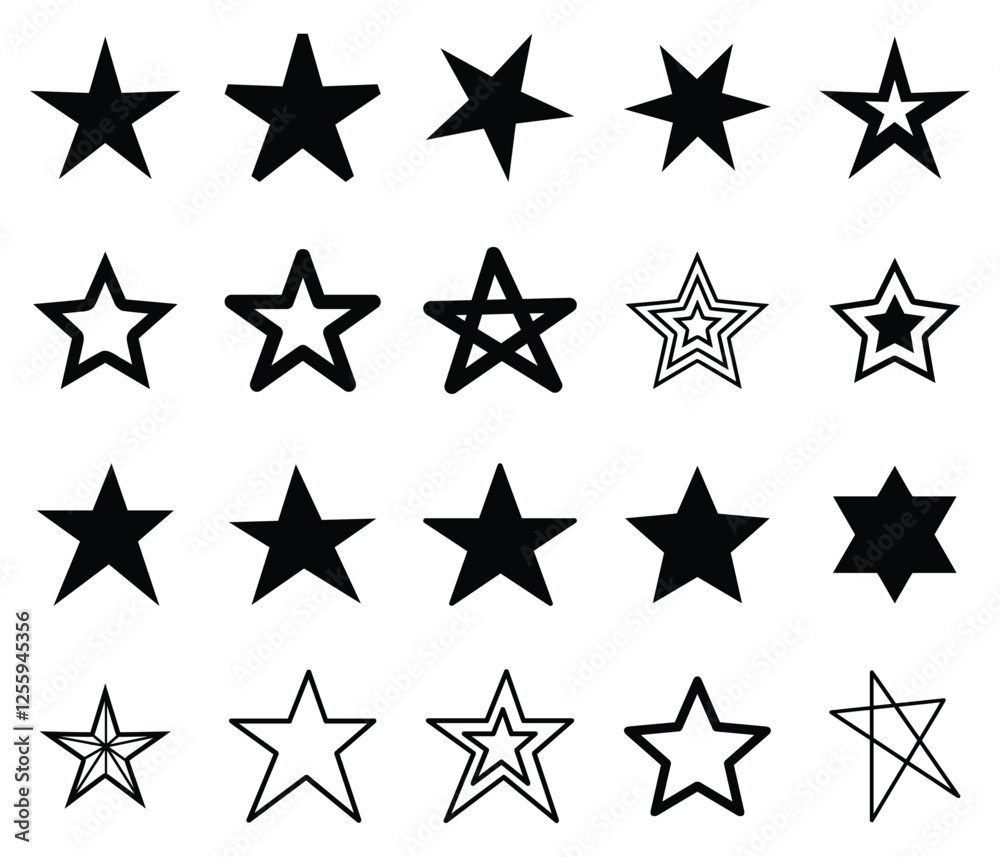 Star Vector Set – Collection of Various Star Shapes, Golden and Black Icons Vector Illustration Star Vector Set – Collection of Various Star Shapes, Golden and Black Icons Vector Illustration
