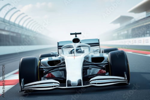 white Formula 1 Grand Prix car close-up, front view