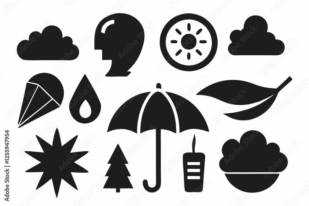 Set of silhouette Weather and Nature Icons with Simplistic Style , weather icon silhouette vector illustration Set of silhouette Weather and Nature Icons with Simplistic Style , weather icon silhouette vector illustration