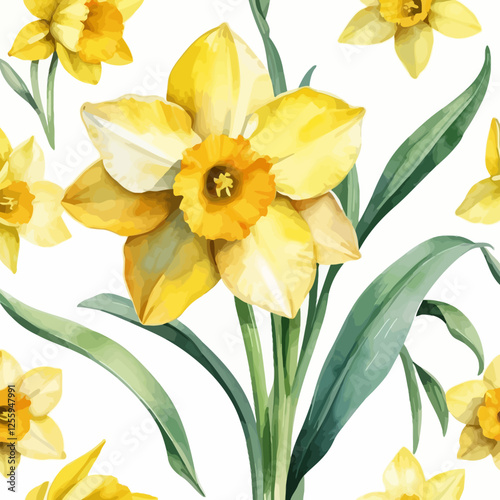 Watercolor narcissus flower set, white background, vector illustration. Perfect for wedding, cards, posters, flyers.	
