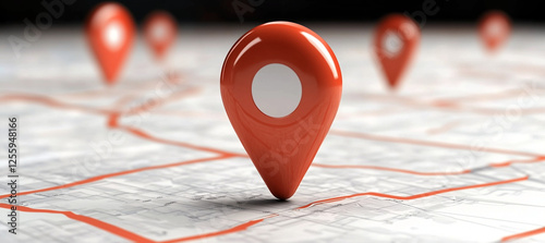 abstraction on the theme of the destination point. bright 3d mark of the destination point on the abstract map 
