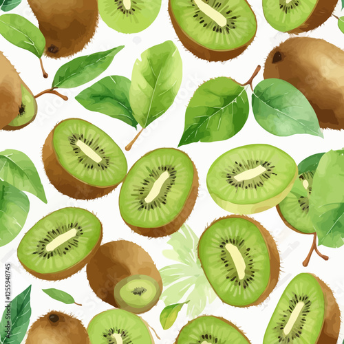 kiwi,Hand drawn watercolor kiwi set on white background. Fruit vector illustration. Pattern watercolor fruit.	
