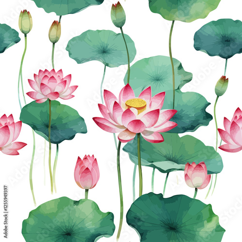 Watercolor lotus flower set, white background, vector illustration. Perfect for wedding, cards, posters, flyers.	
