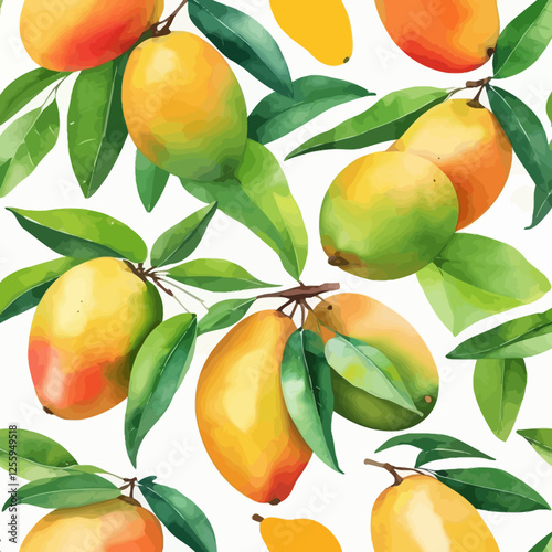 mango,Hand drawn watercolor mango set on white background. Fruit vector illustration. Pattern watercolor fruit.	
