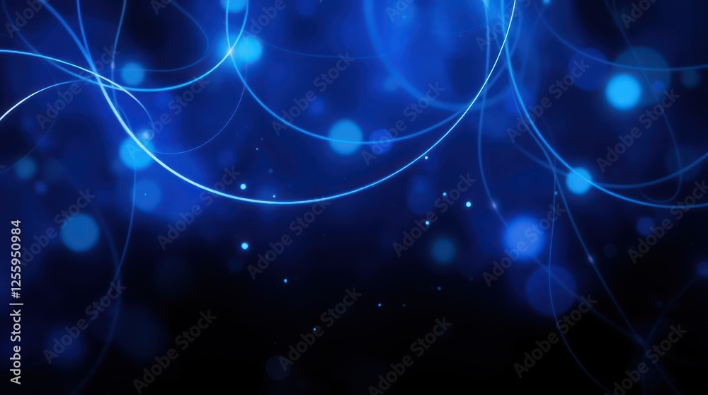Obraz premium Abstract blue background with glowing lines and orbs creating a serene digital atmosphere