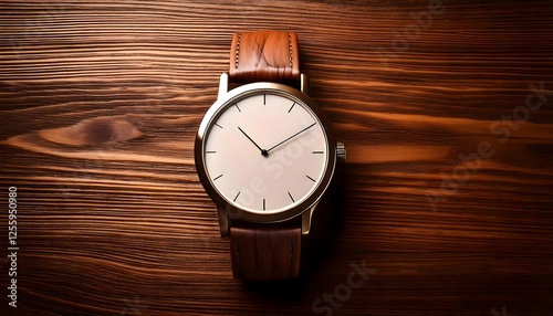Wallpaper Mural Elegant analog watch with wooden strap on textured background Torontodigital.ca