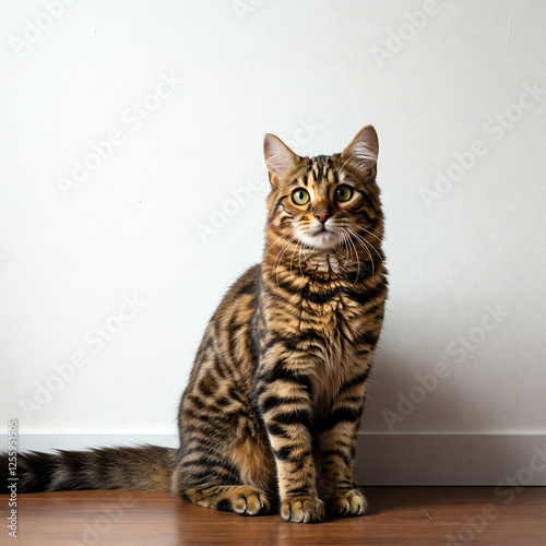 very beautiful black and red grey cat on isolated white background 