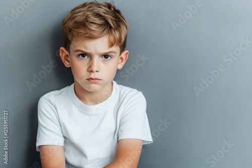 The silent boy sits against the wall and stares into the void - childhood trauma providing emotional shutdown, childhood trauma reinforcing dyspression photo