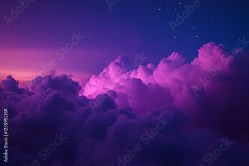 Abstract purple night sky with clouds and stars. Dark background for design, concept of a fantasy universe, cosmic theme.