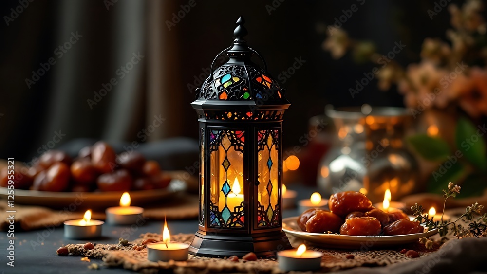 The Muslim feast of the holy month of Ramadan Kareem. Beautiful background with a shining lantern Fanus. Free space for your text. The Muslim feast of the holy month of Ramadan Kareem. Beautiful background with a shining lantern Fanus. Free space for your text.