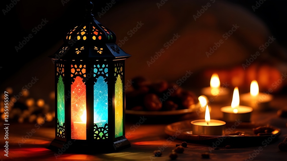 The Muslim feast of the holy month of Ramadan Kareem. Beautiful background with a shining lantern Fanus. Free space for your text. The Muslim feast of the holy month of Ramadan Kareem. Beautiful background with a shining lantern Fanus. Free space for your text.