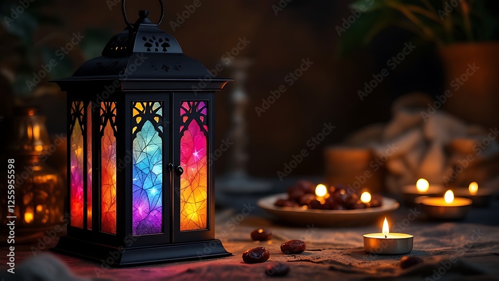 The Muslim feast of the holy month of Ramadan Kareem. Beautiful background with a shining lantern Fanus. Free space for your text. The Muslim feast of the holy month of Ramadan Kareem. Beautiful background with a shining lantern Fanus. Free space for your text.
