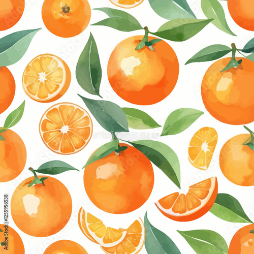 Tangerine,Hand drawn watercolor Tangerine set on white background. Fruit vector illustration. Pattern watercolor fruit.	
