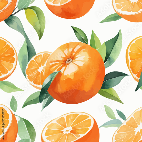 Tangerine,Hand drawn watercolor Tangerine set on white background. Fruit vector illustration. Pattern watercolor fruit.	
