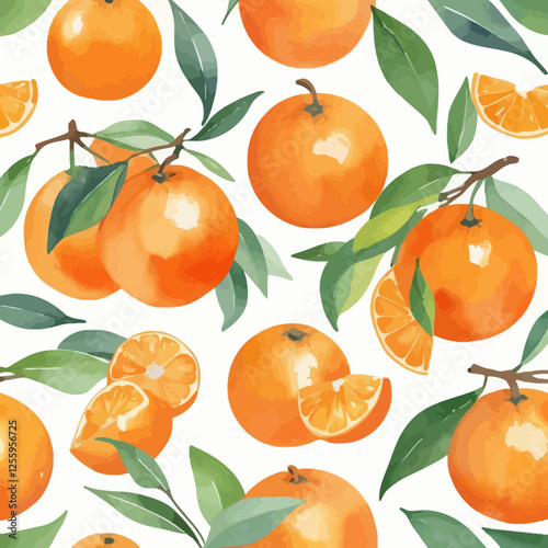 Tangerine,Hand drawn watercolor Tangerine set on white background. Fruit vector illustration. Pattern watercolor fruit.	
