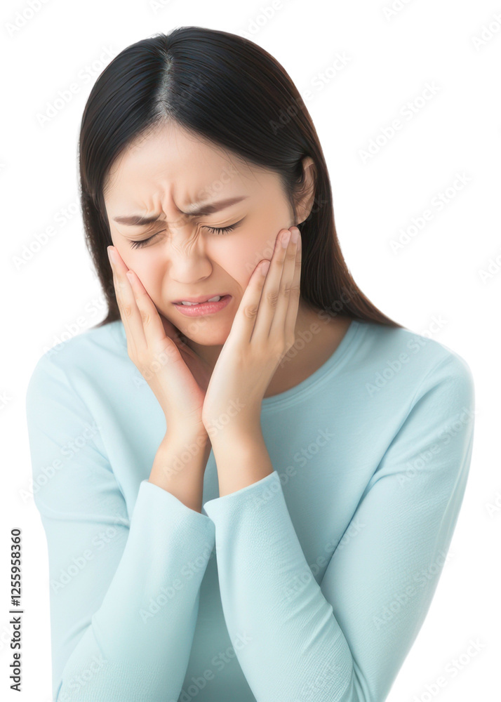 PNG Asian woman is having tooth pain background white PNG Asian woman is having tooth pain background white