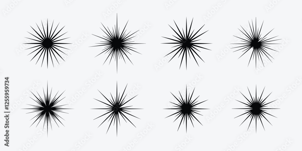 Dynamic Burst Shapes. Burst Shapes Silhouette Set. Silhouette Explosion Set. Abstract Silhouette Bursts.