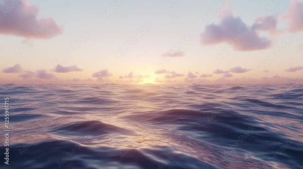 Gentle rolling waves under a warm sunset sky for a serene, natural background Gentle rolling waves under a warm sunset sky for a serene, natural background