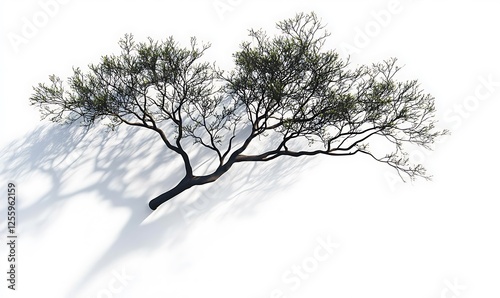 realistic tree branches shadow overlay blur isolated on white background