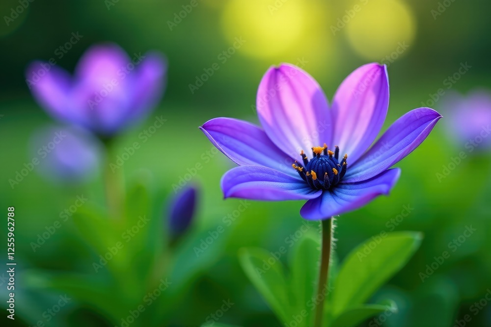 Full bloom of a gorgeous violet-blue flower in a lush green garden environment, petals, full bloom, flowers Full bloom of a gorgeous violet-blue flower in a lush green garden environment, petals, full bloom, flowers