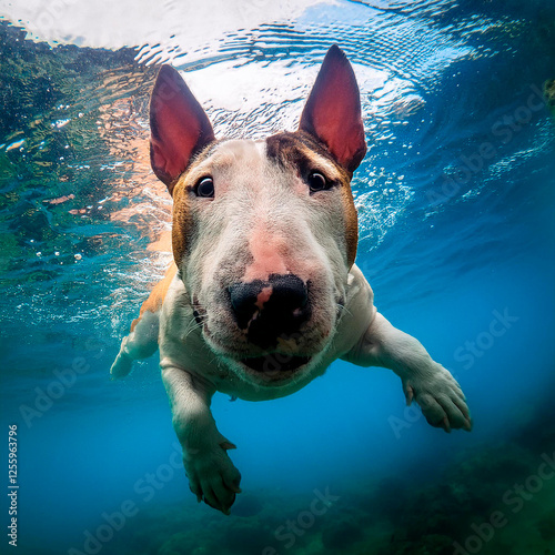 Bull terrier sta nuotando photo