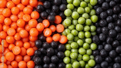 Colorful Food Mixture of Carrots, Peas, and Dark Melts photo