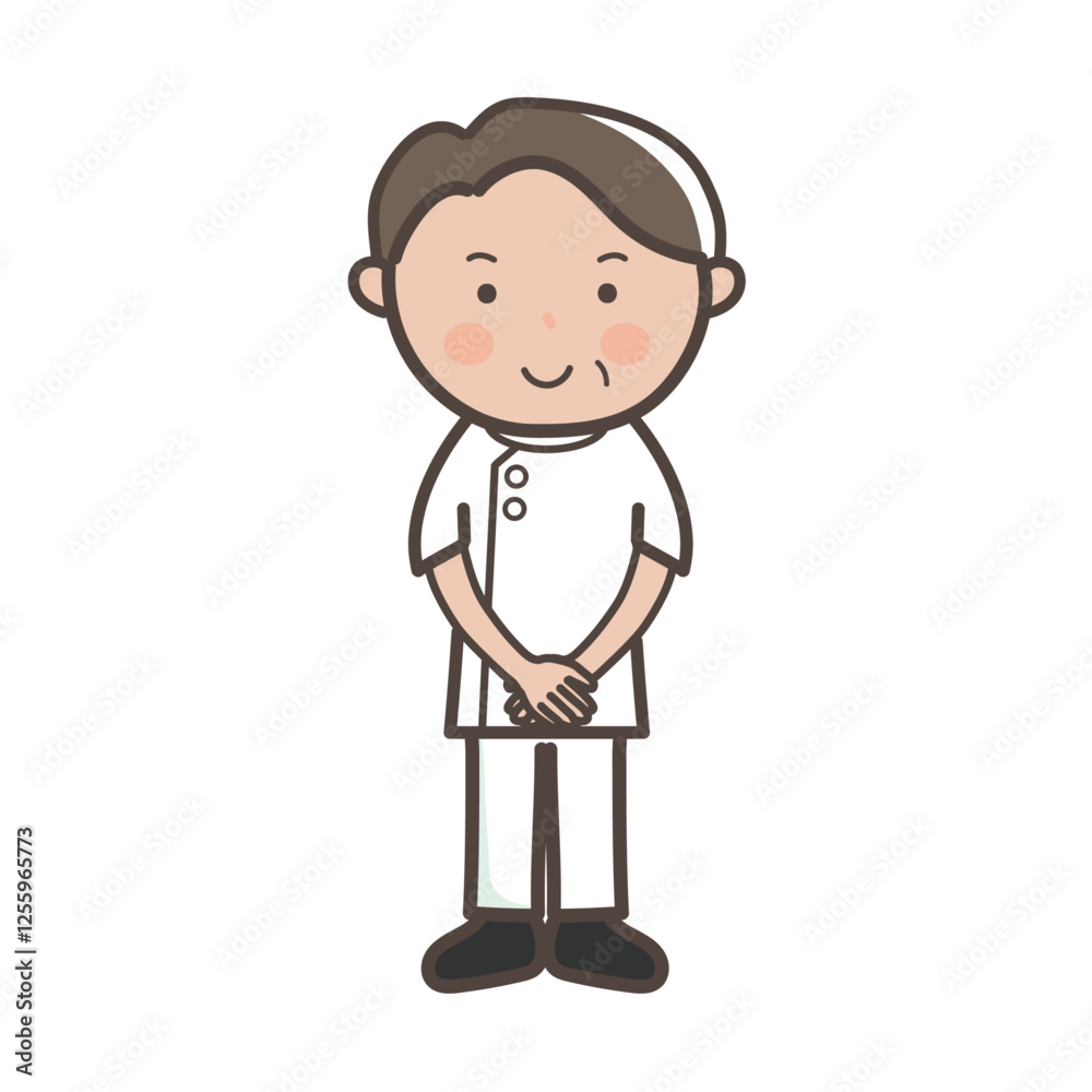 接客する整体師(マッサージ師)の男性の全身イラスト 接客する整体師(マッサージ師)の男性の全身イラスト