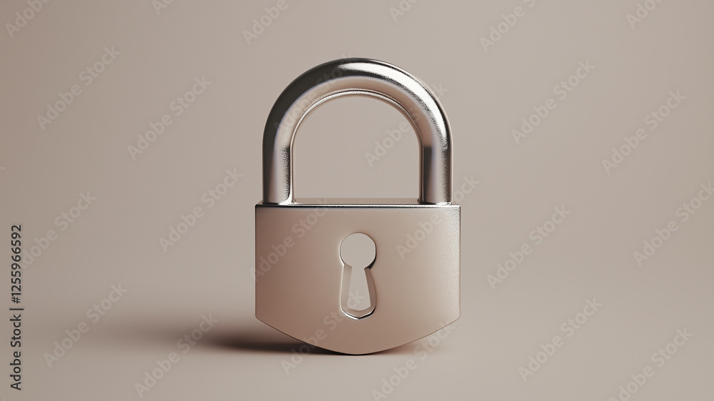Fototapeta premium Metallic locked padlock photo style illustration background. Lock poster. Privacy concept banner. Digital AI artwork. 