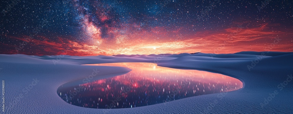 Cosmic Minimalist Surreal Scenery,Stunning Sunset Reflection Over Desert Oasis Remote Sand Dunes Landscape Photography Cosmic Minimalist Surreal Scenery,Stunning Sunset Reflection Over Desert Oasis Remote Sand Dunes Landscape Photography