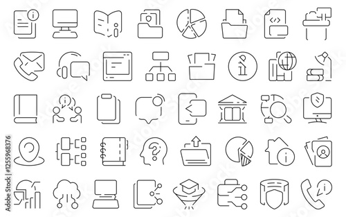 Information and Communication Icons - Data, Knowledge and Connection Line Art Set.