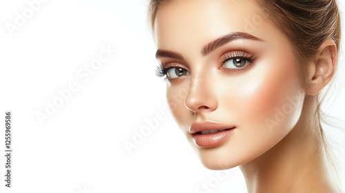 pretty multiracial Caucasian woman with radian flawless skin , facial and skincare and beauty industrial model