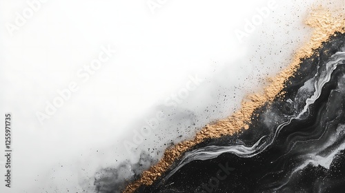 Abstract Black Gold White Ink Swirl Painting Design