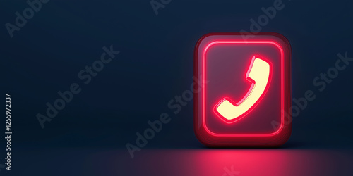 Glowing Red Phone Icon on Dark Background for Contact and Communication Themes, Modern Technology Concept, Digital Message, Call Center Design