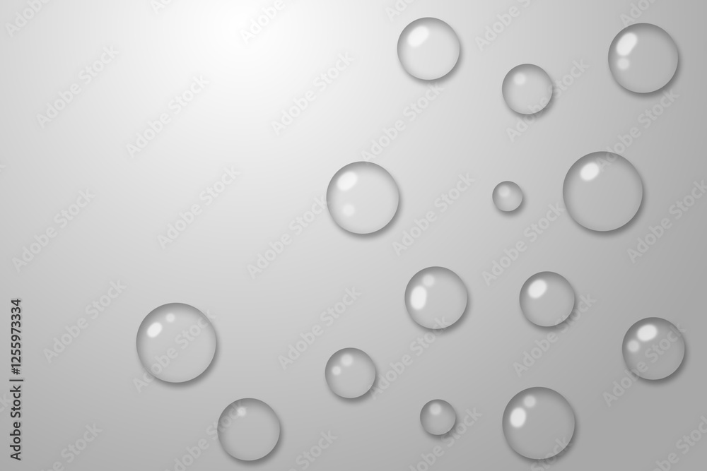 Realistic Water drops on gray background. Wallpaper. Illustration