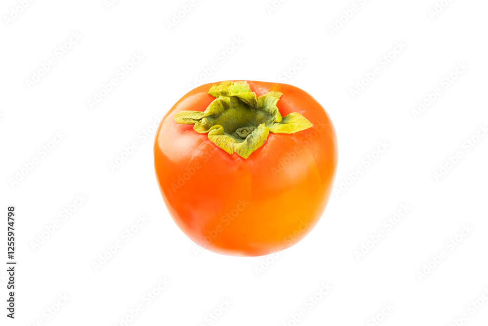 Persimmon isolated on white background. Persimmon fruit. Slice of ripe, juicy, sweet persimmon fruit. Vegan. Fruit garden. Close-up. Persimmon isolated on white background. Persimmon fruit. Slice of ripe, juicy, sweet persimmon fruit. Vegan. Fruit garden. Close-up.