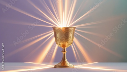 Gold trophy cup in the rays of light