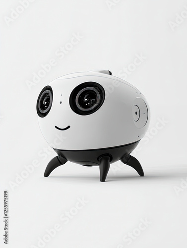 This image showcases a cute, round robot with large expressive eyes and a smiley face, designed to evoke warmth and friendliness in technological interaction.